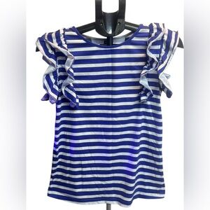 SHEIN Blue and White Striped Ruffle Blouse